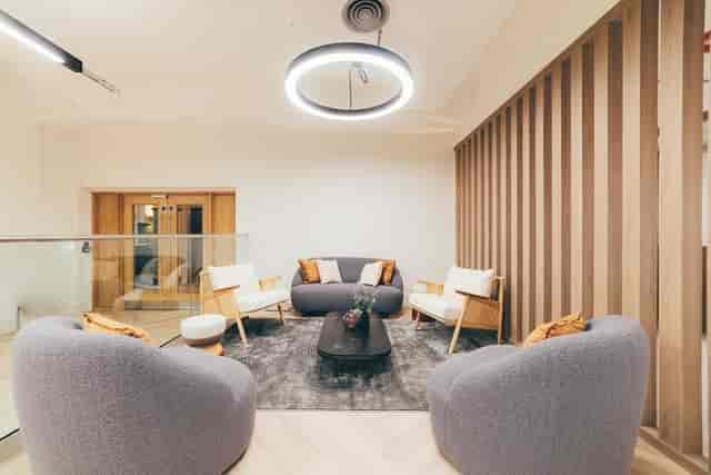 Modern lounge area in The Tootal Buildings for informal meetings and networking.