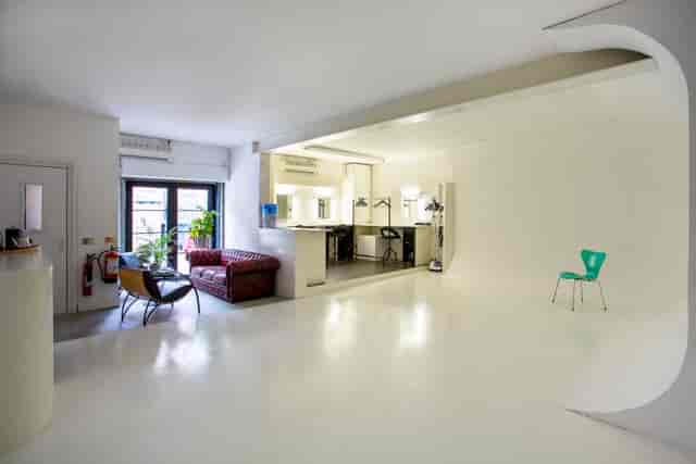 Versatile hospitality area at Astar Studios for creative meetings and events.