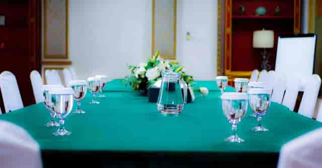 Meeting room with elegant setup for corporate conference and discussions.