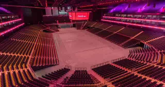 Main Arena at Coca-Cola Arena, modern venue set for corporate events and concerts.