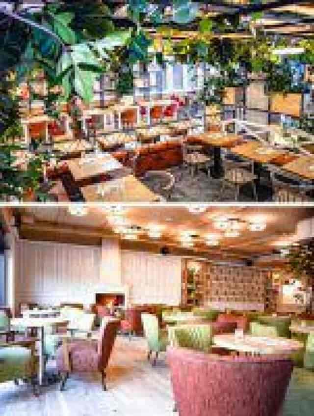 Versatile event space in Dein ALEX with rustic dining and elegant lounge settings.