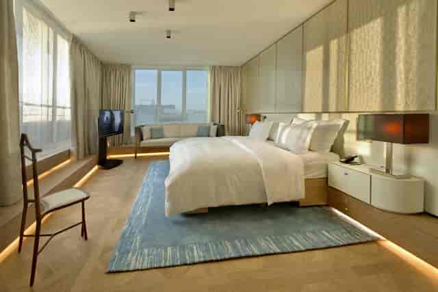 Luxurious Ritz-Carlton Wolfsburg suite, ideal for VIP meetings and events.