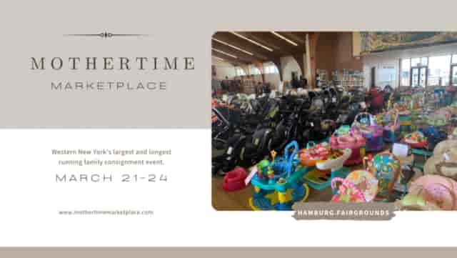 Marketplace Building at Fairgrounds, showcasing family products for March event marketing.