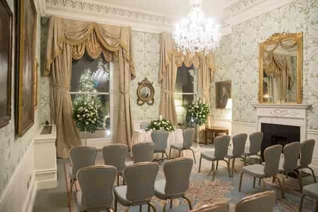 Elegant meeting room with floral wallpaper for intimate conferences at The Shelbourne.