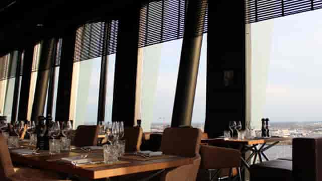 Modern private dining, panoramic view, executive dinner, upscale reception