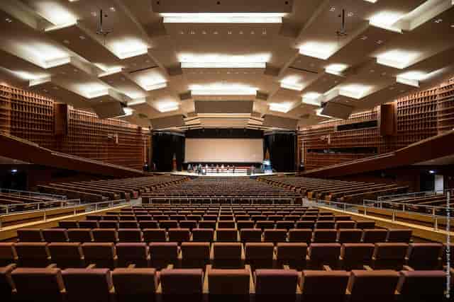 CCH Hamburg conference hall, tiered seating, screen, event venue