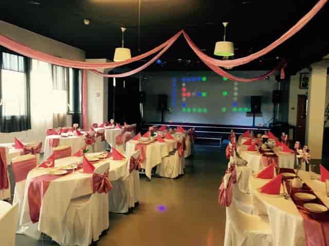 Wedding banquet hall, pink accents, event space