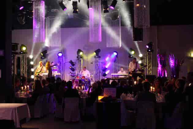 Corporate gala venue, live band, elegant dining, event