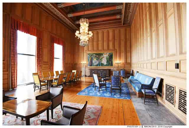 Oslo City Hall wood paneled room, business meeting, reception