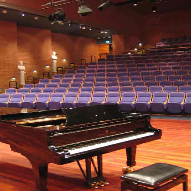 Norwegian Academy Auditorium: tiered seats, stage, concert, performance