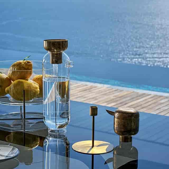 Bonacina 1889 Outdoor Collection welcome amenity, infused water & fruit.