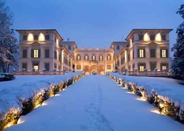 Elegant snow-dusted Borges Cafe, historic venue, corporate retreat, gala