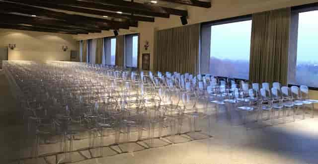 Milan Castello Sforzesco ballroom, transparent chairs, conference venue