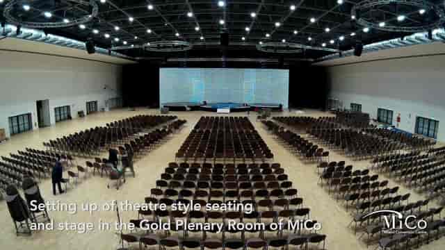 Allianz MiCo plenary hall, theatre seating, conference setup.