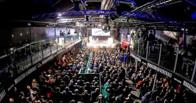 Magazzini Generali stage, tiered seating, corporate event, product launch