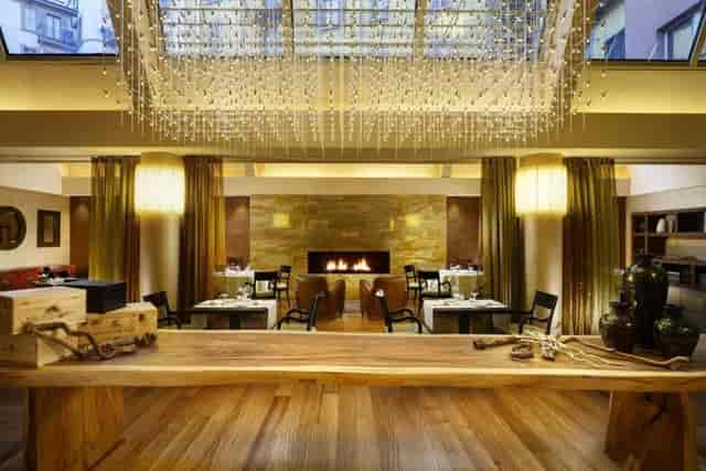 Enterprise Hotel Foyer, wood bar, stone fireplace, intimate event, luxury reception
