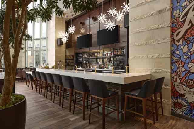 Archer Hotel Austin bar, modern lighting, cocktail reception, networking event