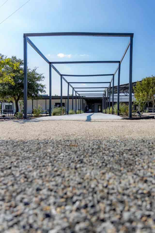 Maha ATX outdoor patio event venue, modern arrival