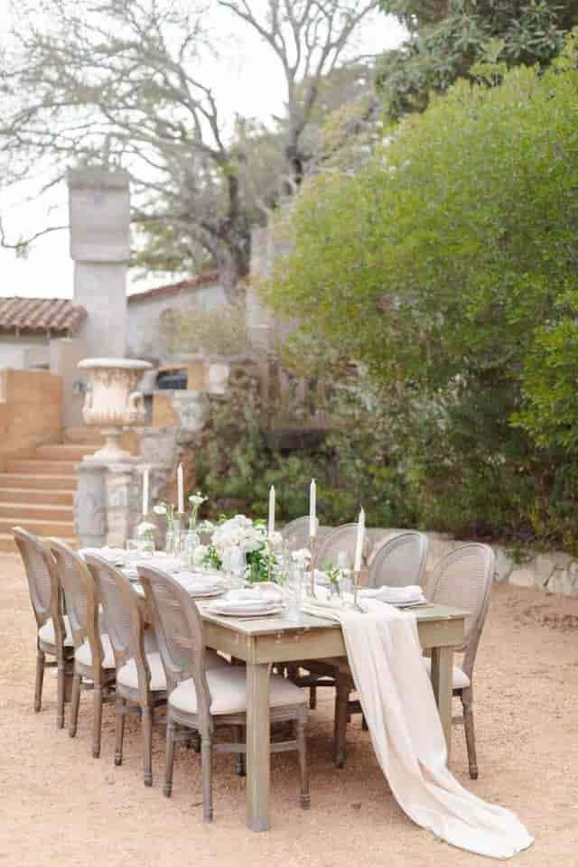 Rose Garden wedding reception, outdoor dining, elegant decor