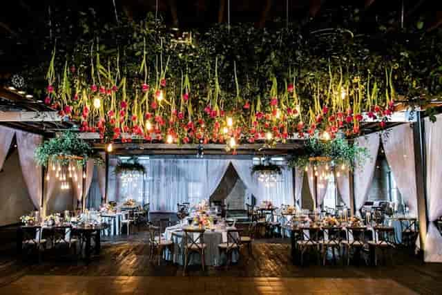 Brazos Hall luxury gala floral ceiling decor