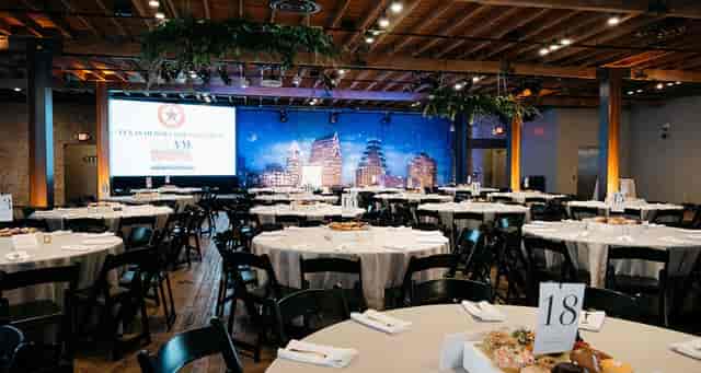 Brazos Hall industrial chic banquet event stage greenery