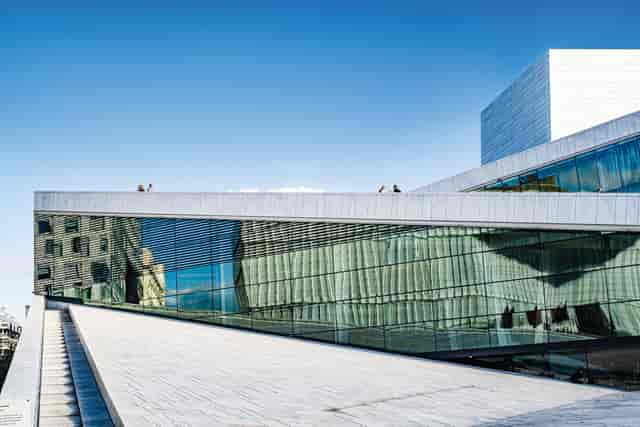 Norwegian Opera rooftop: modern event venue, glass facade