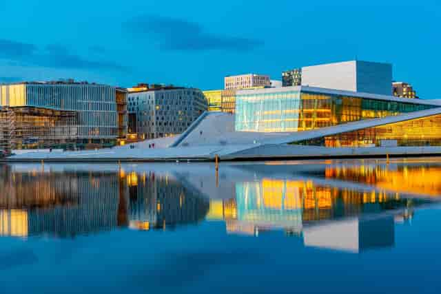 Norwegian Opera rooftop event, modern architecture, waterfront conference