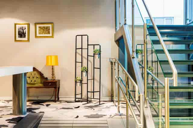Hotel lobby, modern reception, networking event