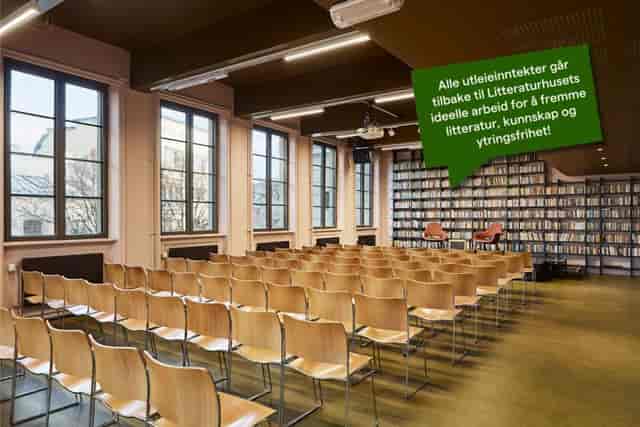 Kverneland Litteraturhuset event lecture space bookshelves