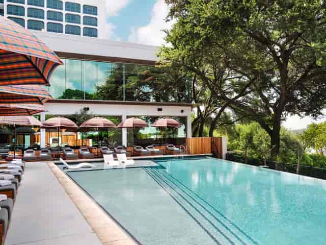 Hotel Van Zandt pool deck, upscale event.