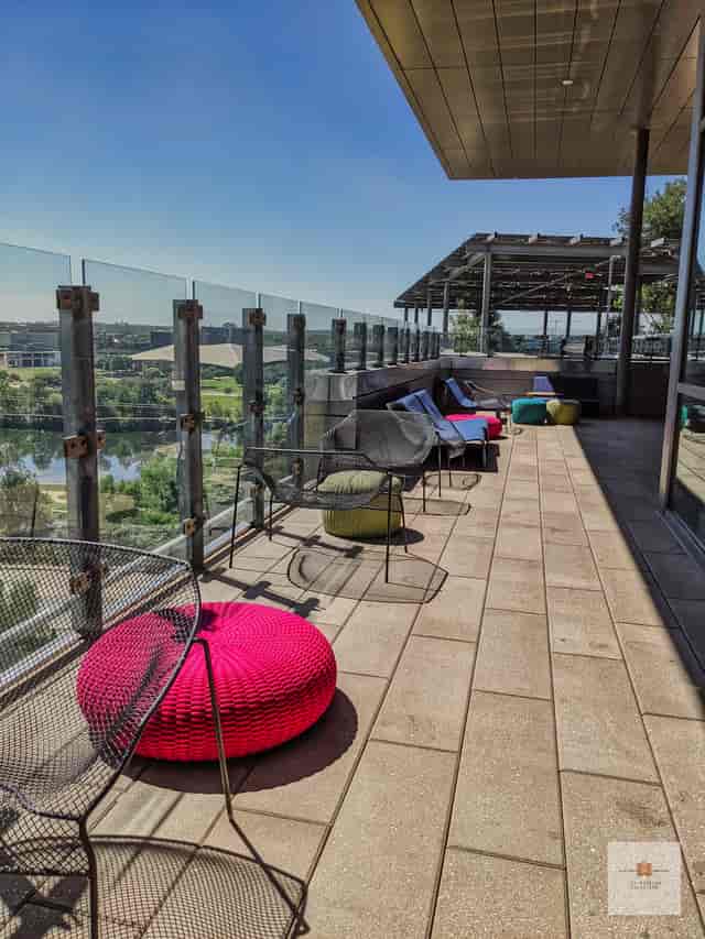 Austin library rooftop cocktail reception, modern event space