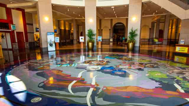 Bullock Museum Austin Room circular foyer mosaic event