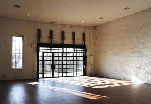 Industrial courtyard event venue, chic, corporate
