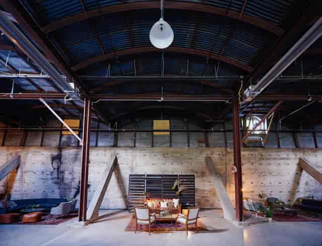 Fair Market warehouse event space, industrial concrete, customizable.