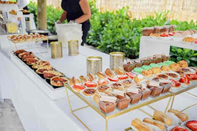 Tiki dessert buffet, fruit display, event catering