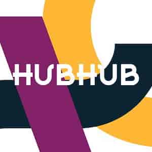 Alan Turing meeting room at HubHub Farringdon, vibrant logo for events and networking.