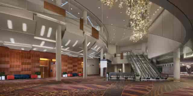 ARIA Las Vegas business event lobby - modern, spacious, networking.