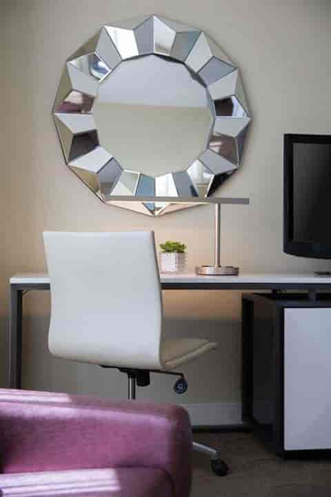Vegas hotel room workspace, desk, business travel meeting