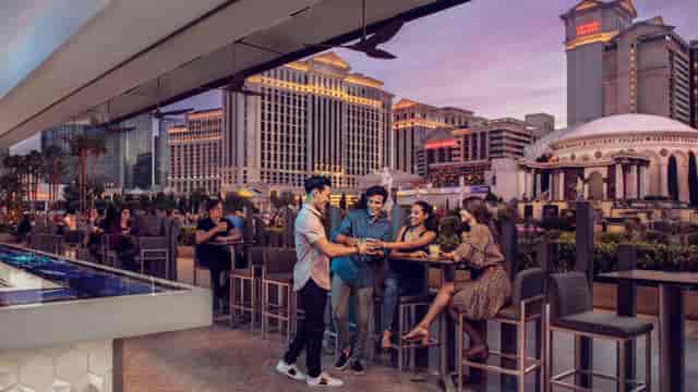 LINQ Hotel outdoor venue, city skyline, networking event, cocktail reception