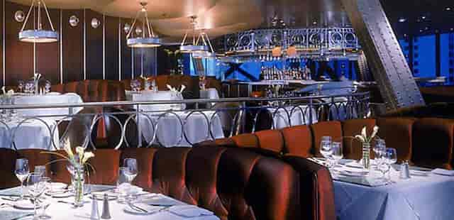 Eiffel Tower Restaurant: Upscale dining, elegant booths, corporate events, private parties.