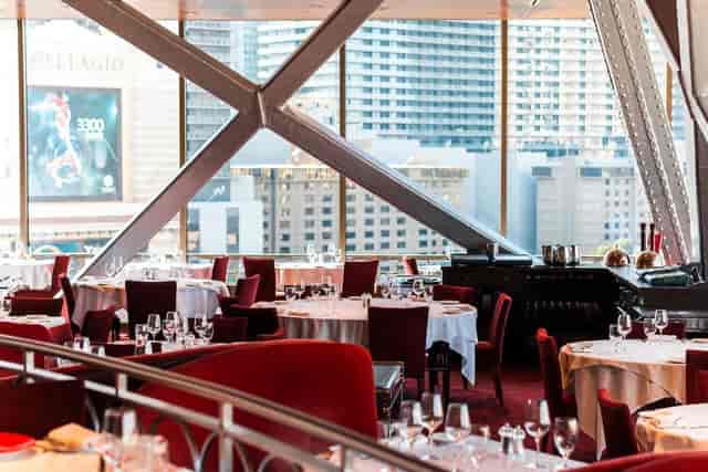 Eiffel Tower cocktail lounge, red accents, upscale event venue