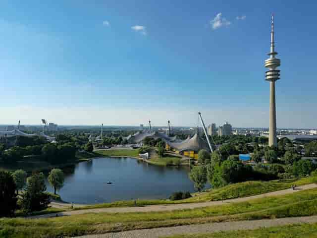 Munich Olympic Park concert venue with green space
