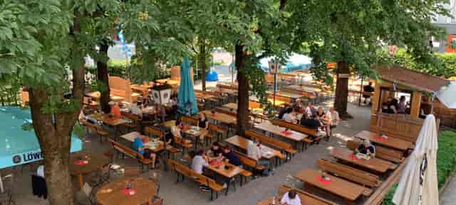 Löwenbräukeller beer garden, outdoor seating, Oktoberfest corporate event