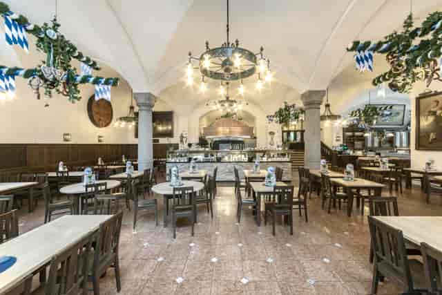 Bavarian beer hall event, rustic bar, Oktoberfest party