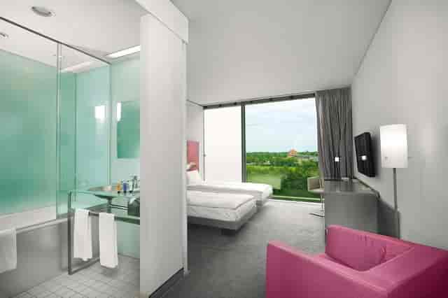 Modern hotel room, dual beds, Munich convention