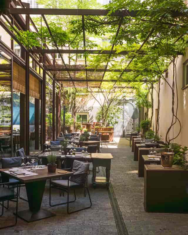 Garden terrace restaurant for intimate luncheon and upscale private networking event venue.