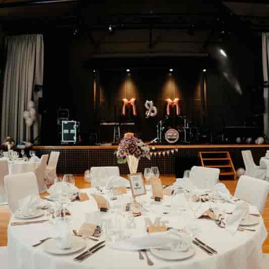 Kreszenz4 banquet hall stage setup, ideal for wedding or corporate event venue.