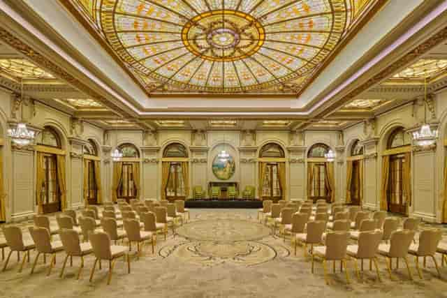 InterContinental Athénée Palace ballroom with stained-glass ceiling for corporate events.