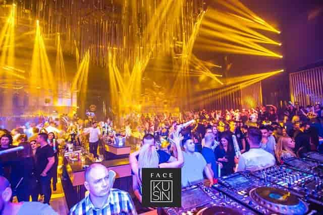 Corporate after-party at Face Club Bucharest with dynamic lighting and packed dance floor.