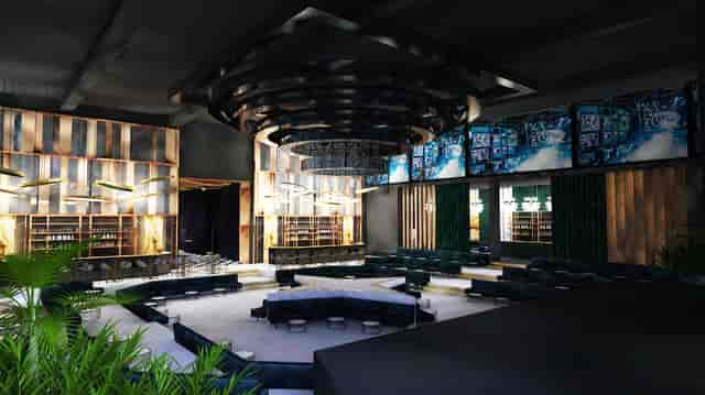 Face Club Bucharest multi-level event lounge with tiered seating for networking and product launches.